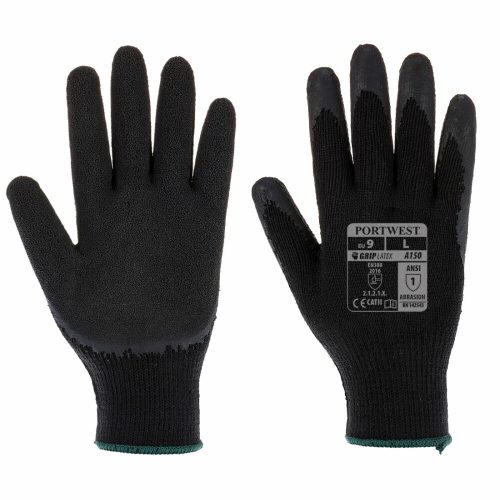 Portwest A150 Classic Grip latex kesztyű fekete színben