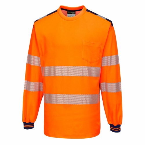 Portwest T185 PW3 Hi-Vis hosszú ujjú póló narancs/navy színben