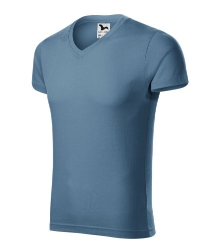 Malfini 146 Slim Fit V-neck férfi póló farmerkék színben